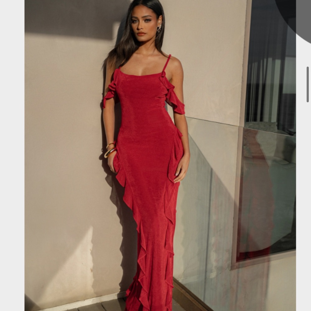 JLUXLABEL Red Maxi Gown Sleeveless Spaghetti Strap